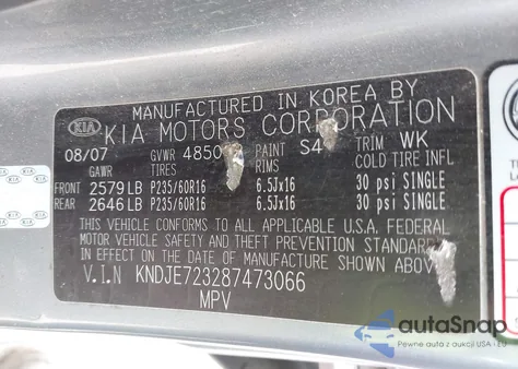 2008 Kia Sportage Lx V6 z USA, uszkodzony, nr VIN KNDJE723287473066